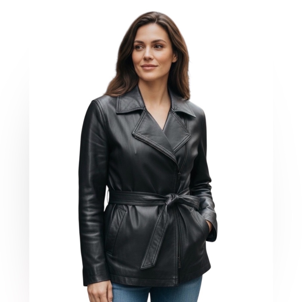Danier Black Leather Tie-Waist Jacket